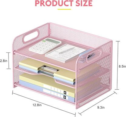 Samstar 3 Tier Letter Tray Paper Organizer with Handle, Mesh Desk Organizer Paper Sorter File Rack Shelves, Black