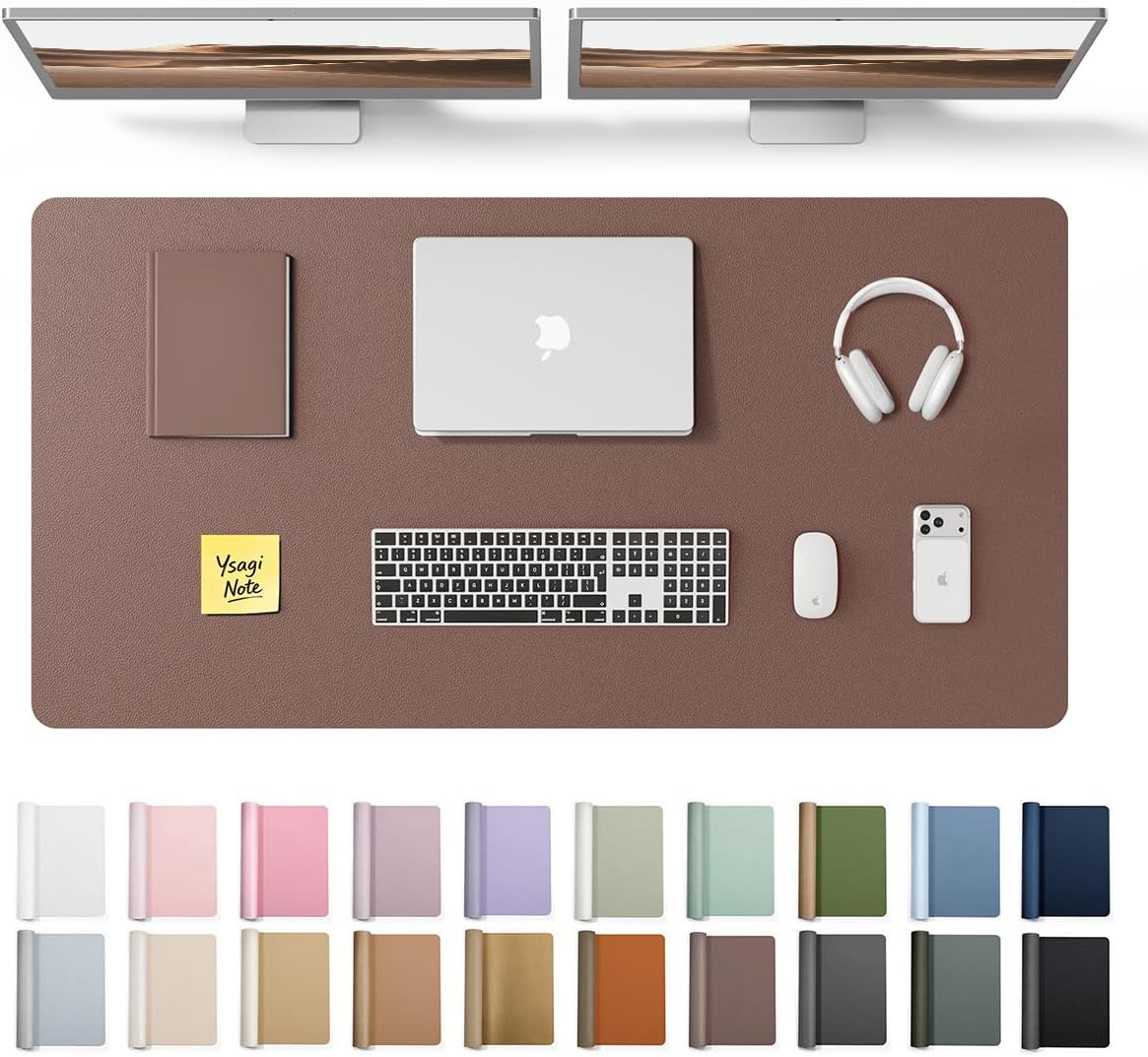 YSAGi Leather Desk Protector, Office Mat, Large Mouse Mat, Non-Slip PU Leather Blotter, Laptop Pad, Waterproof Writing Pad for Office and Home (Light Pink, 23.6" x 13.8") - Colors B