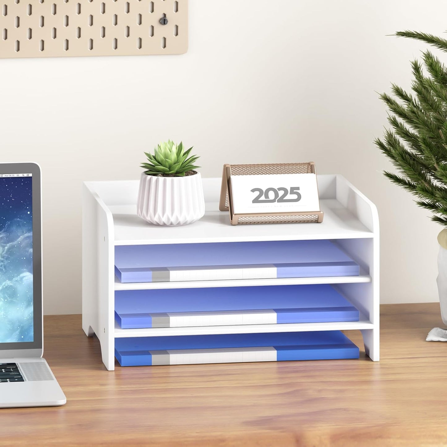 Desk File Organizer 4-Tier Desktop Paper Mail Organizer Document Holder for Home Office Supplies, Office Desk Accessories & Workspace (Nature)