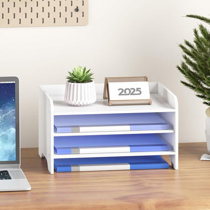 Desk File Organizer 4-Tier Desktop Paper Mail Organizer Document Holder for Home Office Supplies, Office Desk Accessories & Workspace (Nature)