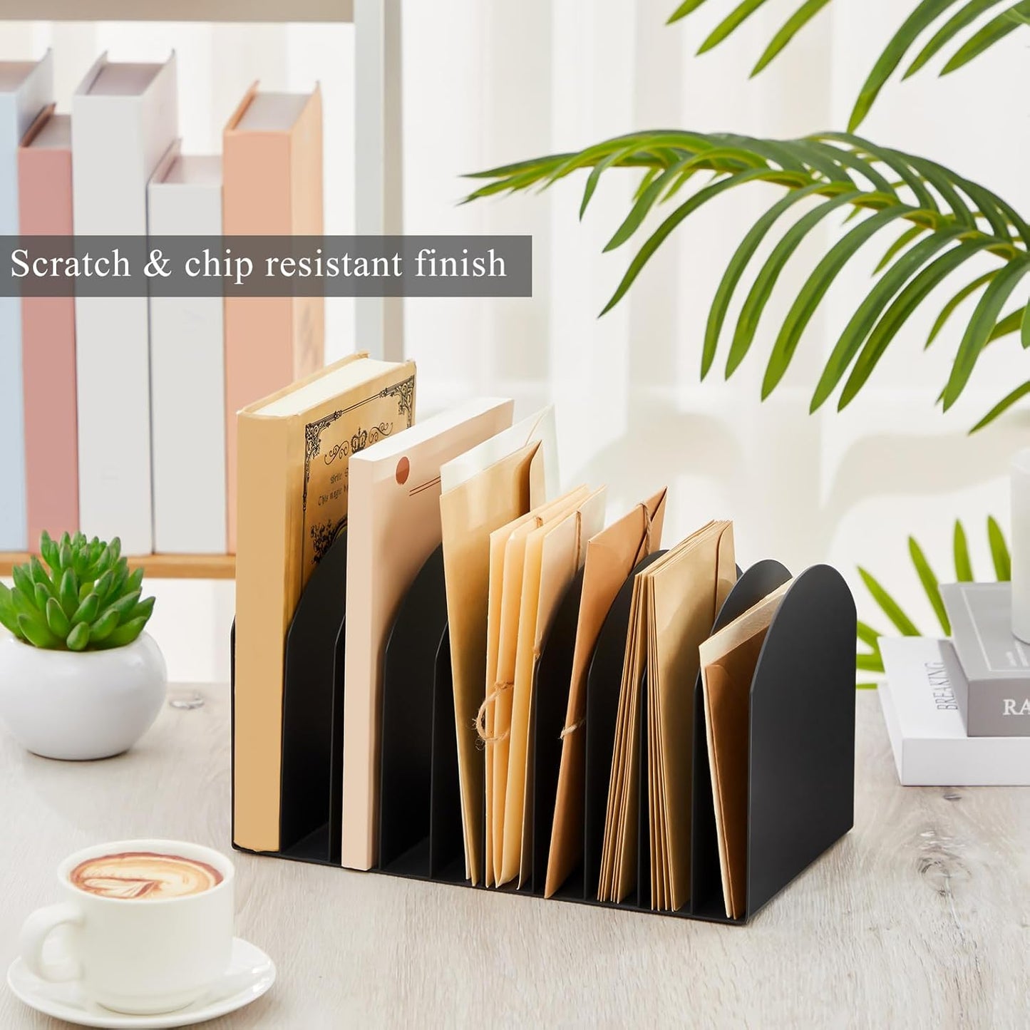 Suzile Metal Desktop File Organizer, 15 Compartments, Vertical File Sorter, Black, 5.79 W x 15.75 L x 5.41 H, Office, Reception Areas, Workspace