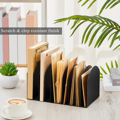 Suzile Metal Desktop File Organizer, 15 Compartments, Vertical File Sorter, Black, 5.79 W x 15.75 L x 5.41 H, Office, Reception Areas, Workspace
