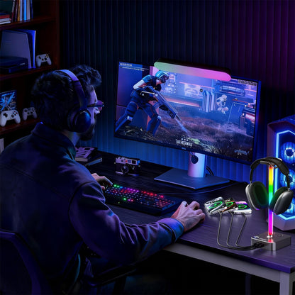 COZOO Headphone Stand with USB Charger Desktop Gaming Headset Holder Hanger with 3 USB Charging Station and 2 Outlets Power Strip,Suitable for Gaming, DJ,Wireless Earphone Display, Gamer Gifts for Men