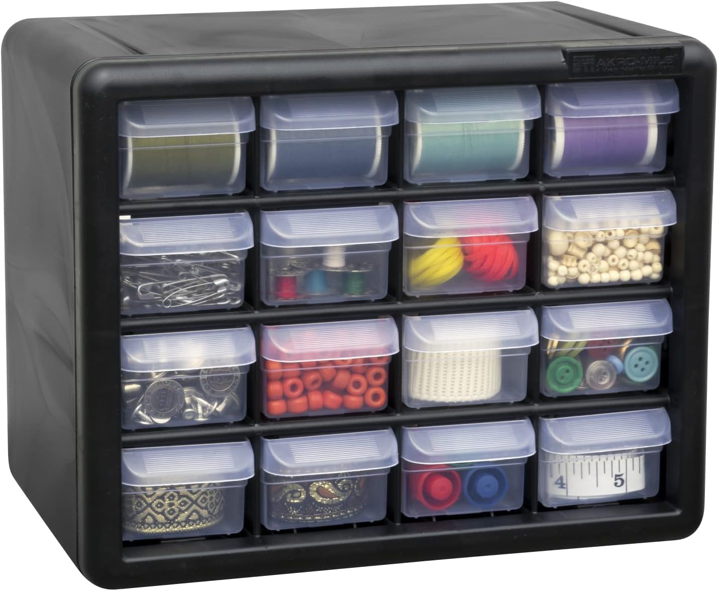 Akro-Mils 24-Drawer Plastic Drawer Storage Cabinet for Garage Organization, Bead Organizer, Building Bricks Storage, Teacher Toolbox, Makeup Organizer, 20" W x 6" D x 16" H, 10124 Black