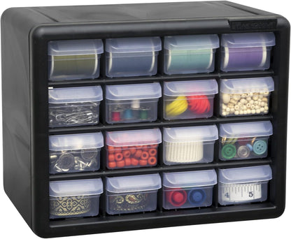 Akro-Mils 24-Drawer Plastic Drawer Storage Cabinet for Garage Organization, Bead Organizer, Building Bricks Storage, Teacher Toolbox, Makeup Organizer, 20" W x 6" D x 16" H, 10124 Black