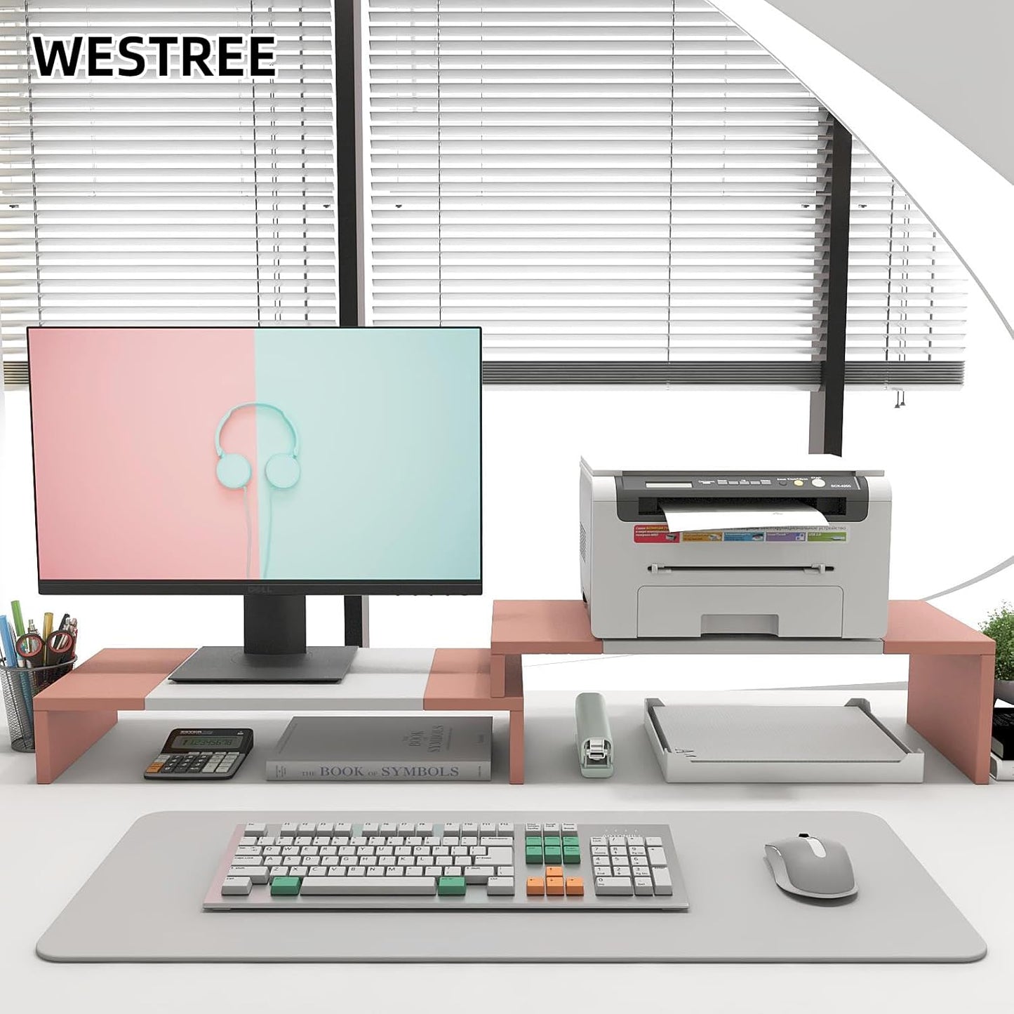 WESTREE Dual Monitor Stand Riser - 2 Shelf Computer Stand with Adjustable Length and Angle, Desktop Organizer for 2 Monitors