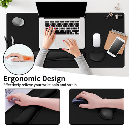 Wrist Rest for Computer Keyboard and Mouse, Ergonomic Design Wrist Support Pad for Keyboard, Soft Memory Foam Desk Pads Support Hand and Arm Easy Typing Pain Relief, 2 Piece Pad, Cream Pink