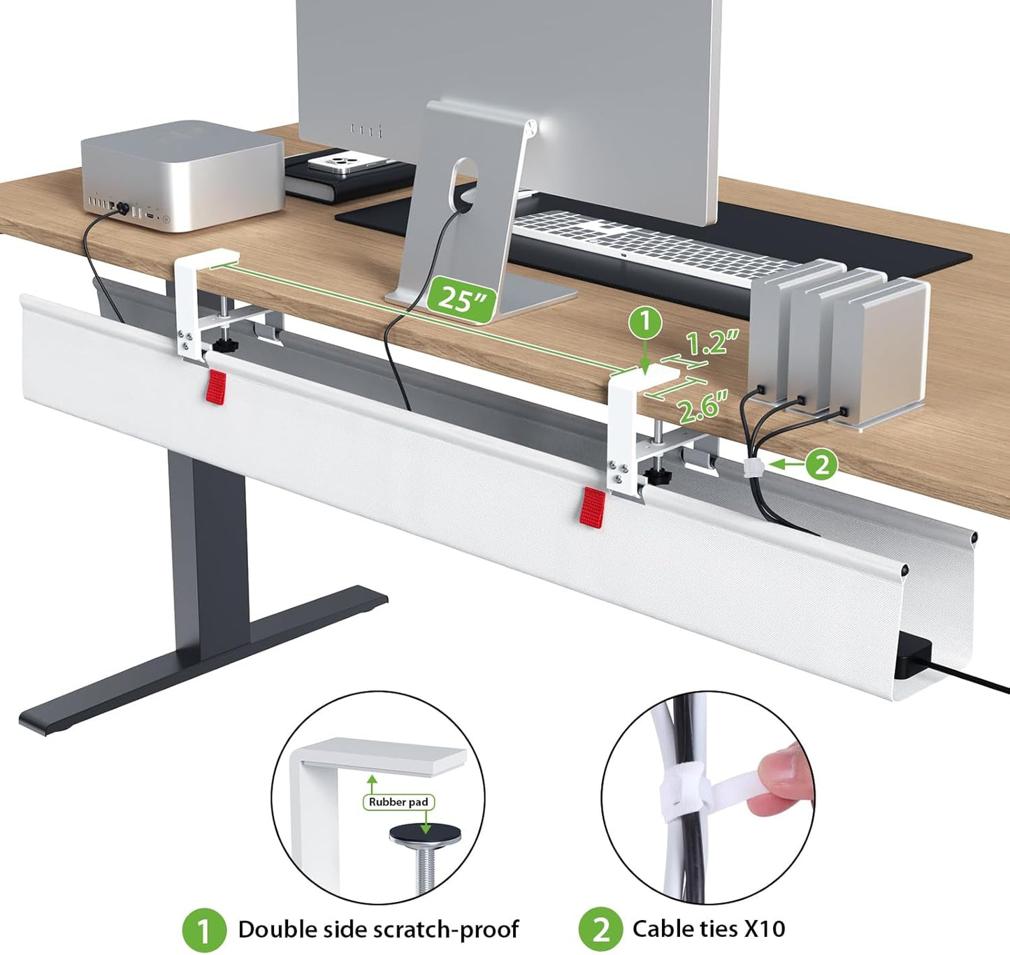 KEEGH Extra Large 48" Under Desk Cable Management Tray - Under Desk Cord Management - Clamp/Screw Mount - Support Upto 70lbs - Fabric Wire Management - Cable Raceways Tray Cord Hiders for Office/Home