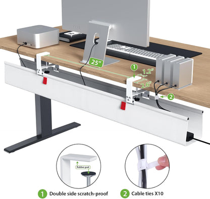 KEEGH Extra Large 48" Under Desk Cable Management Tray - Under Desk Cord Management - Clamp/Screw Mount - Support Upto 70lbs - Fabric Wire Management - Cable Raceways Tray Cord Hiders for Office/Home