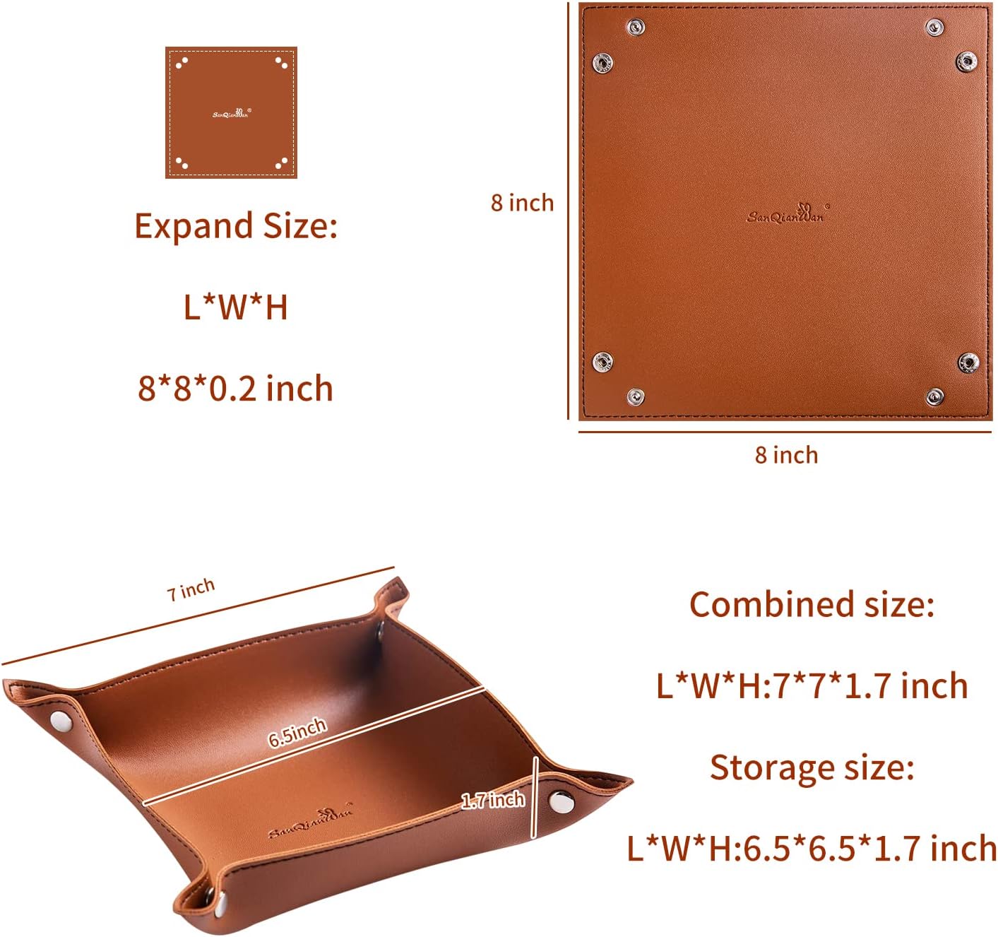 SANQIANWAN Leather Jewelry Valet Tray for Women and Man, Entryway Table Bedside Nightstand Desk Portable Small Catchall Travel Dish Plate for Key,Wallet,Watch,Phone,Coin(Pink-B)