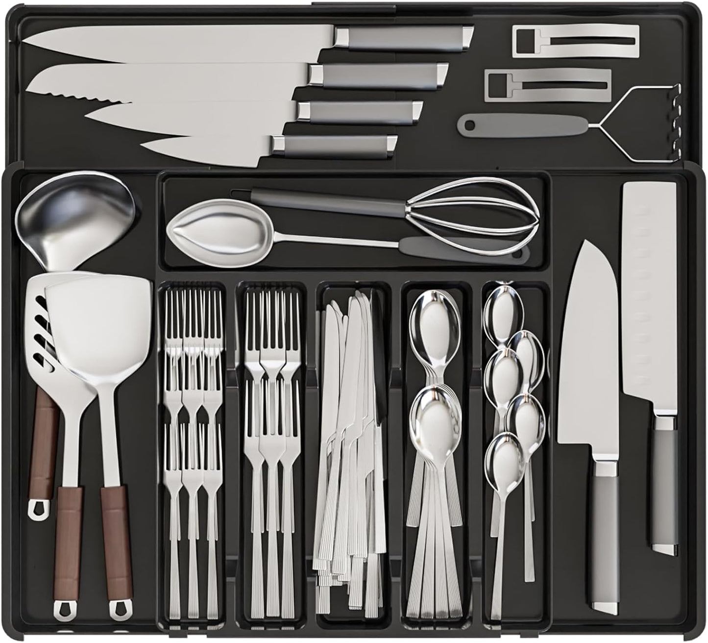 Clear Expandable Silverware Organizers for Kitchen Drawers,Large BPA Free Cutlery Organizer in Drawer,Plastic Utensil Drawer Organizer Suitable as Flatware,Knife,Fork,Spoon,Silverware Holder and Tray