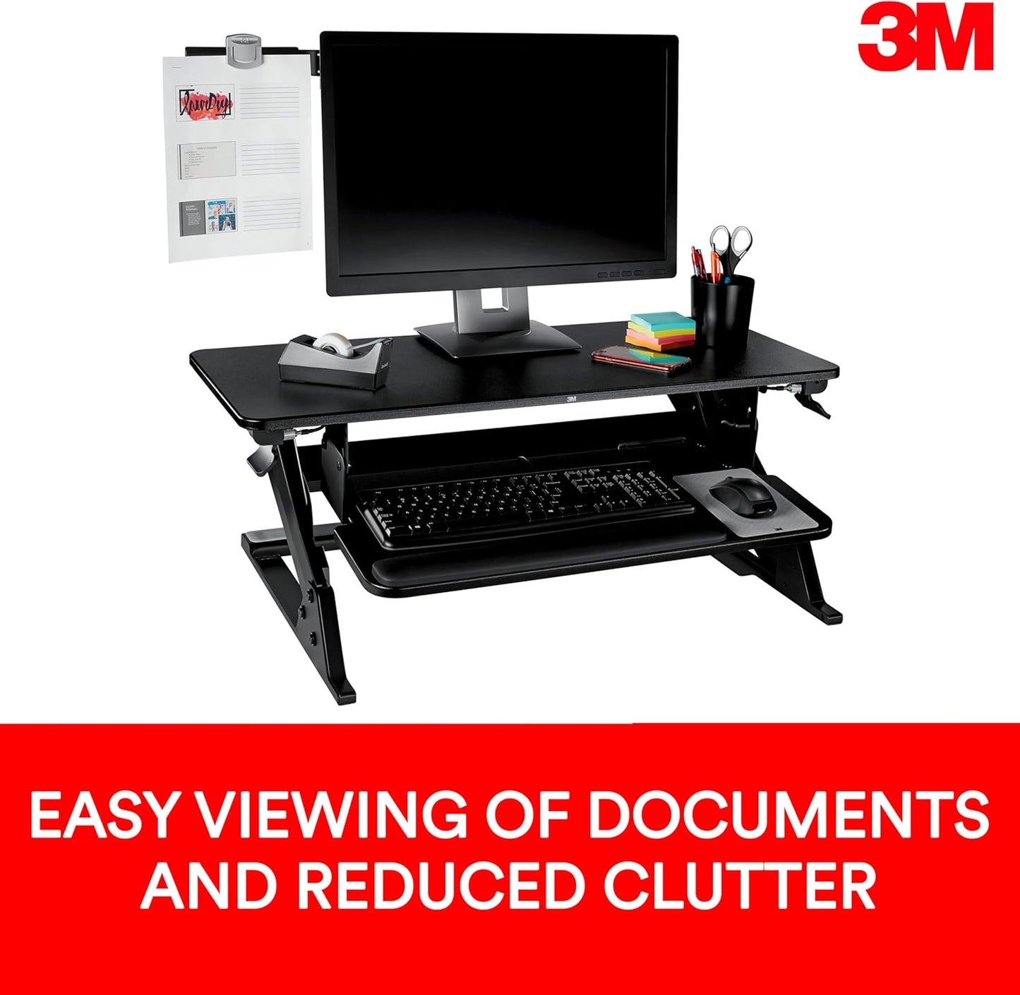 3M Monitor Mount Document Clip Copy Clip, Mounts Right or Left with Command™ Adhesive, Use on Monitors and Laptops for Easy Viewing and Reduced Clutter, Holds up to 30 Sheets, Black (DH240MB)