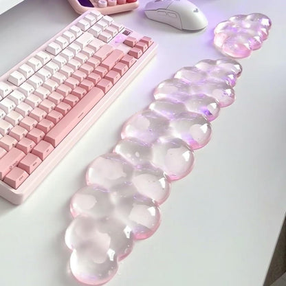 Mouse Pad with Wrist Rest, Soft Cloud Gel Keyboard Mouse Pad Set with Hand Wrist Support, Cute Non Slip Office Desk Accessories for Comfort/Pain Relief/PC Gaming/Computer/Laptop, (Clear Cloud)