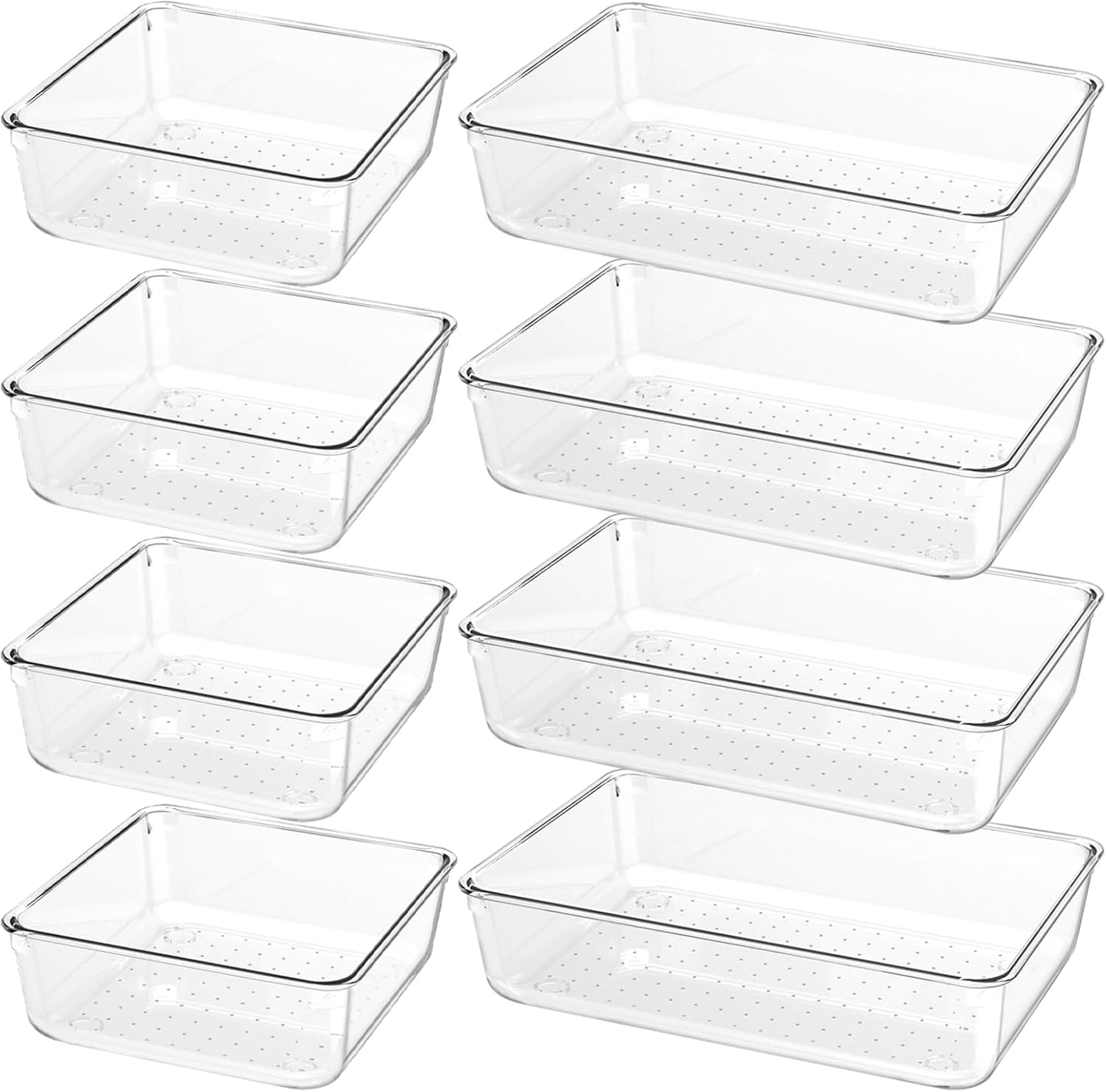 6 Pack Drawer Organizers, Plastic Clear Acrylic Non Slip Non Cracking kitchen drawer organizer Stackable Bathroom Drawer Organizer Trays, Storage Bins for Makeup, Bathroom, Kitchen Office