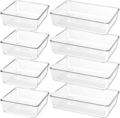 6 Pack Drawer Organizers, Plastic Clear Acrylic Non Slip Non Cracking kitchen drawer organizer Stackable Bathroom Drawer Organizer Trays, Storage Bins for Makeup, Bathroom, Kitchen Office