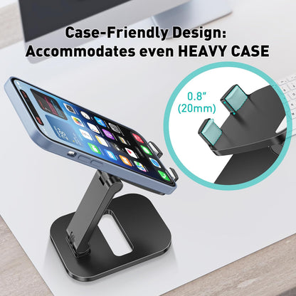 Cell Phone Stand for Desk, Foldable & Adjustable Aluminum Phone Holder Dock - Portable Travel Case Friendly Desktop Cradle for iPhone 17 16 Pro Max Plus Air, Samsung S25 S24, Kindle（White）