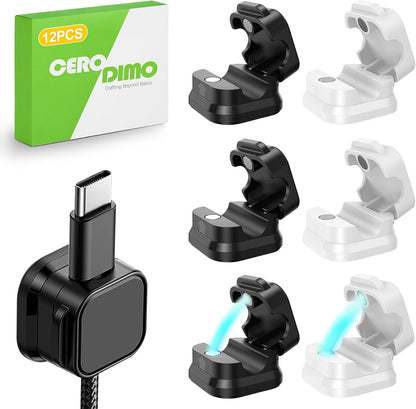 12 Pack Magnetic Cable Clips, Adjustable Desk Cord Holder and Cable Organizer for Home, Office, Car, Nightstand, Adhesive Wire Holder for USB, Phone, and Desktop Management