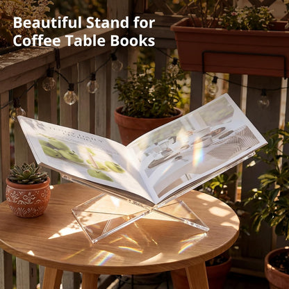Acrylic Desktop Book Stand, Clear Angled Book Holder Display for Cookbooks, Magazines & Art Books, 12×7×5 in Slim Transparent Reading Stand for Desk & Coffee Table