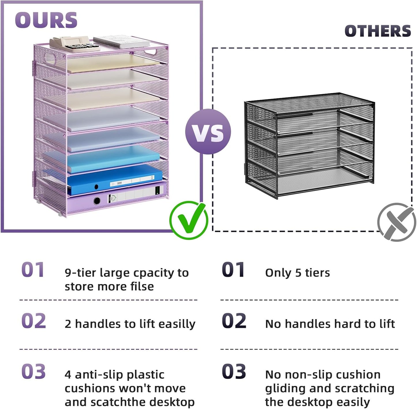 Marbrasse 6 Tier Paper Organizer Letter Tray - Mesh Desk File Organizer with Handle, Paper Sorter Organizer for Letter/A4 Office File Folder Holder - Black