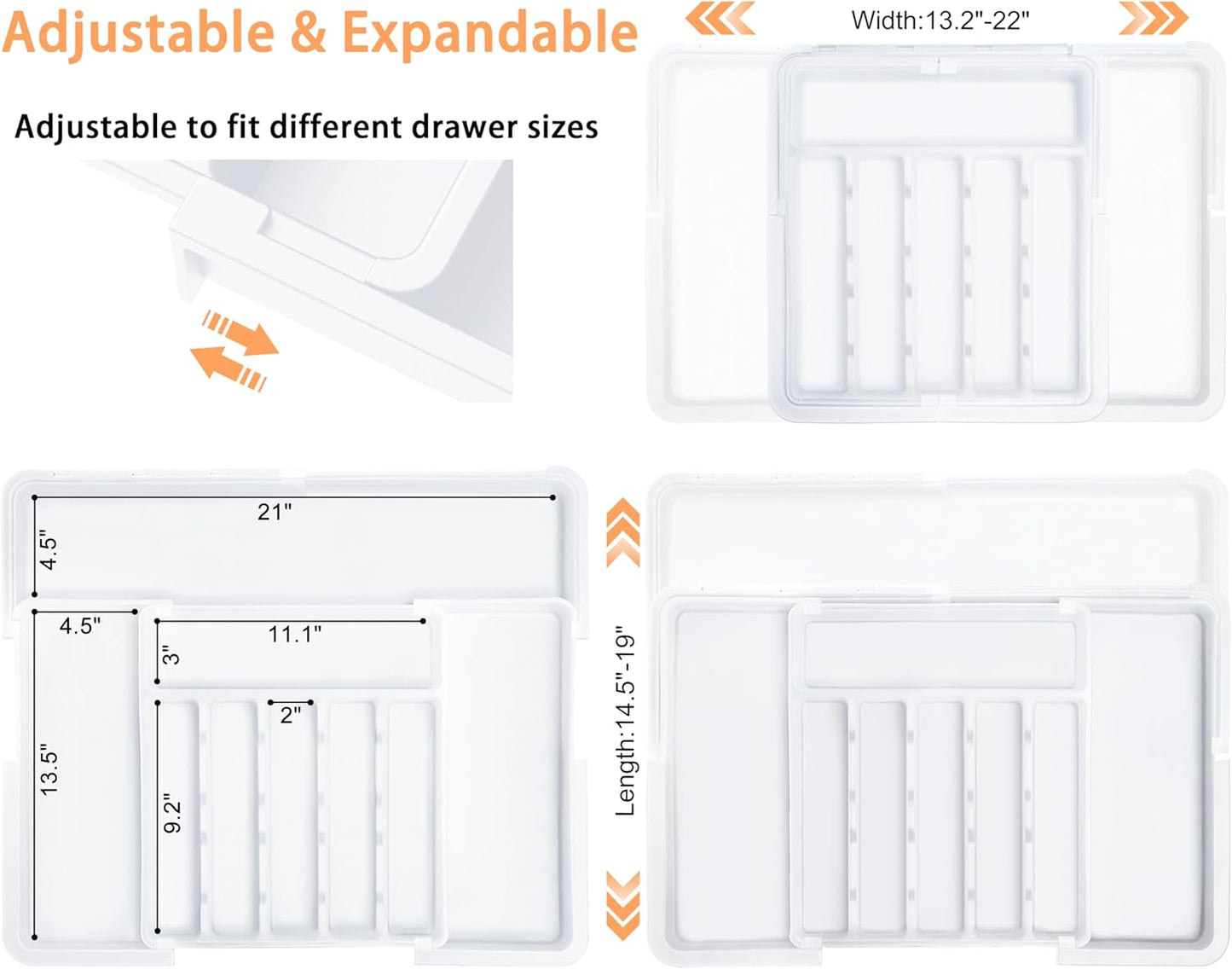 Spaclear Silverware Organizer Expandable Kitchen Utensil Drawer Organizer Large BPA Free Adjustable Cutlery Silverware Tray for Spoons Forks Knives Storage Divider for Kitchen Flatware 6-9 Slots Black