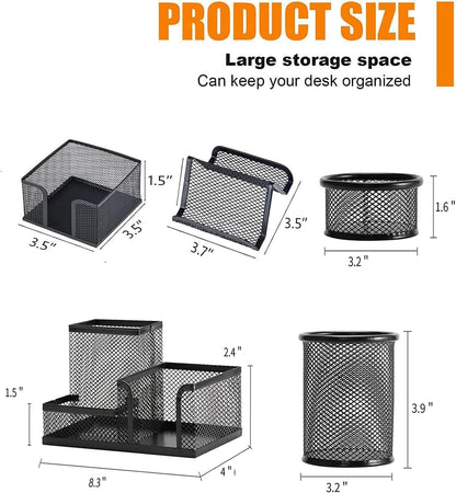 Pen Holder for Desk, Desk Organizers Set-3 Compartments Mesh Pencil Holder with Pencil Pen Cup and Paper Clip holder, Desk Accessories for Marker Craft, Ideal Office School Supplies(3 pack, Black)