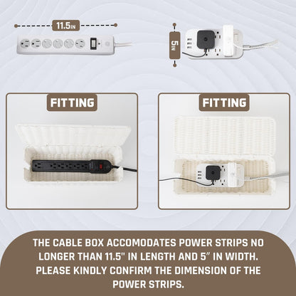 Cable Management Box, Handmade Rattan Cable Organizer with 2 Open Slots, Cord Hider for Power Strip, Router & USB Hub, Registered U.S. Design Patent (D1,112,102), 13" x 5.1" x 5.1", Natural