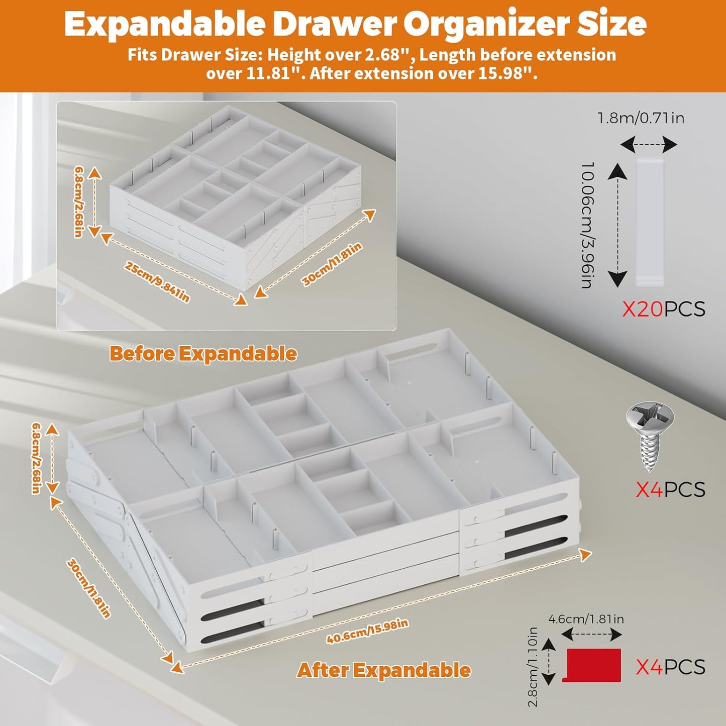 3 Tier Drawer Organizer - Expandable Junk Drawer Organizers Smart Office Supply Organizer, Folding Drawer Storage Multi-level Desk Organizer for Makeup,Jewelry,Cosmetics,Kitchen Storage (1 Row 3 Tier)