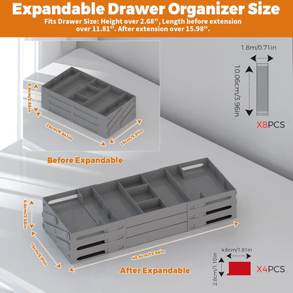 3 Tier Drawer Organizer - Expandable Junk Drawer Organizers Smart Office Supply Organizer, Folding Drawer Storage Multi-level Desk Organizer for Makeup,Jewelry,Cosmetics,Kitchen Storage (1 Row 3 Tier)