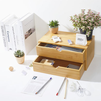Charmewooden Bamboo Desk Organizer with 3 Drawers, Countertop Organizer with Drawers Makeup Storage Drawer 3 Drawers Tabletop Storage Organization Box Home Office Workspace