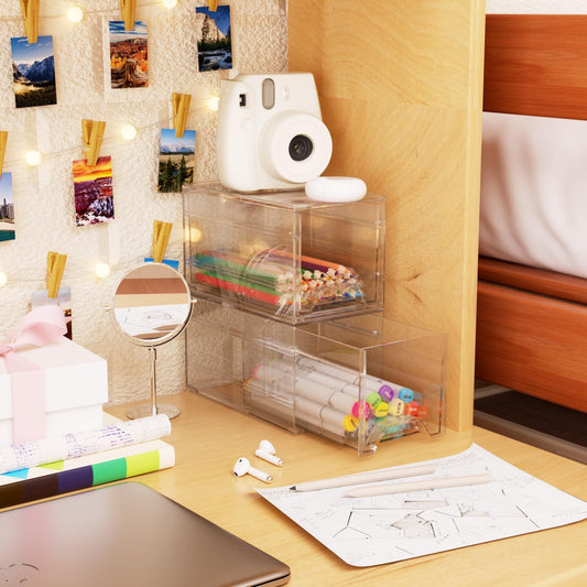 2 Pcs Organizer Drawer, Dustproof Desktop Office Supplies, Clear Desk Accessories