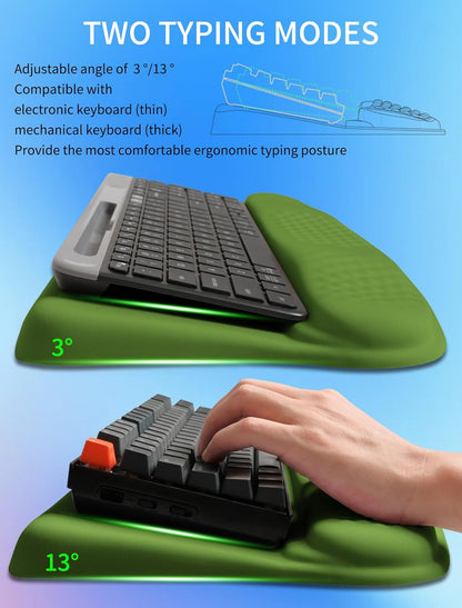 Ergonomic Wave Wrist Rest with Keyboard Stand, Cushioned Palm Rest, Comfortable Integrated Memory Foam for Natural Typing and Relieve Wrist Pain, Dark Night Black