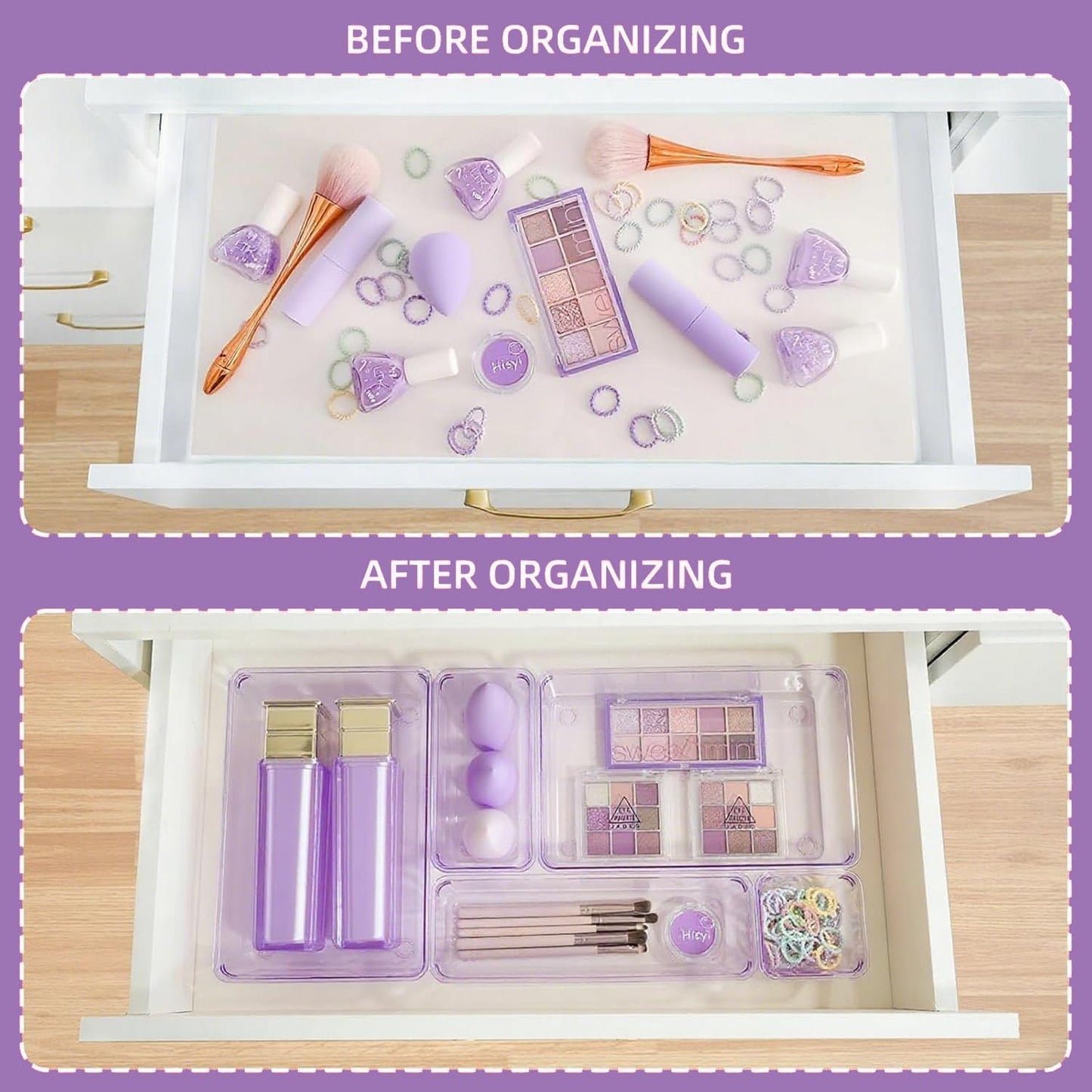 Clear Acrylic Drawer Organizers Set Storage for Makeup, Office Desk Small Vanity Trays for Drawer Bathroom Plastic Make up Organizers 25 Pcs