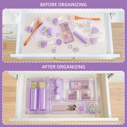 Clear Acrylic Drawer Organizers Set Storage for Makeup, Office Desk Small Vanity Trays for Drawer Bathroom Plastic Make up Organizers 25 Pcs