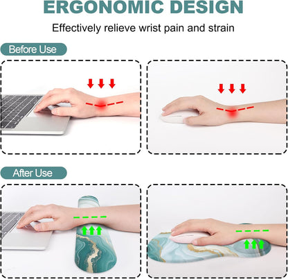 Ergonomic Mouse Pad with Wrist Rest and Keyboard Wrist Rest, Black Mousepad and Wrist Rest for Computer Keyboard, Pain Relief, Non-Slip PU Base, Gel Mouse Pad with Wrist Support for Gaming, Office