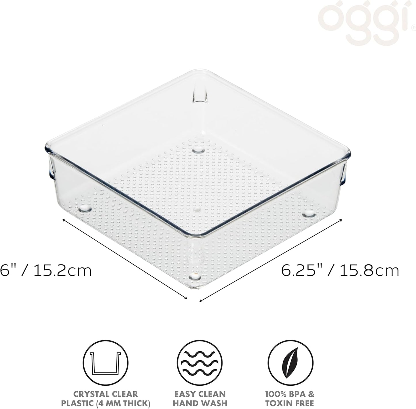 Oggi Set of 5 Clear Drawer Organizers - (1) 3x6.25, (2) 3x9.5, (2) 3x12.5 - Ideal for Organizing Kitchen Drawers, Office, Desk, Silverware, Kitchen Utensils, Cosmetics and Bathrooms