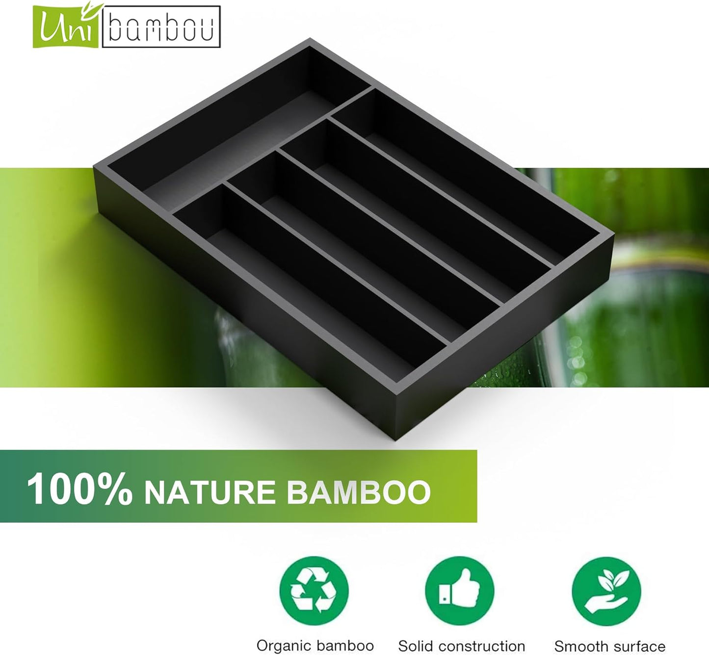 Unibambou Bamboo Utensil Drawer Organizer, Silverware Tray Organizer, Kitchen Drawer Organizer for Flatware Cutlery, (Natural, 3 Slots)