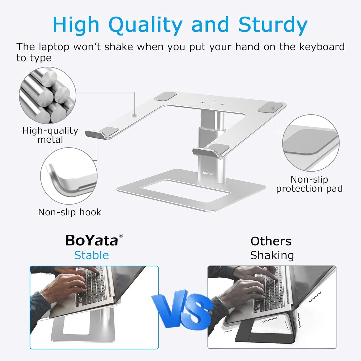 BoYata Laptop Stand, Ergonomic Aluminum Height Adjustable Computer Stand Laptop Holder for Desk, Compatible with MacBook Pro/Air, Dell, Lenovo, HP, Samsung, More Laptops 11-17" (Black)