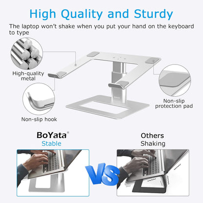 BoYata Laptop Stand, Ergonomic Aluminum Height Adjustable Computer Stand Laptop Holder for Desk, Compatible with MacBook Pro/Air, Dell, Lenovo, HP, Samsung, More Laptops 11-17" (Black)