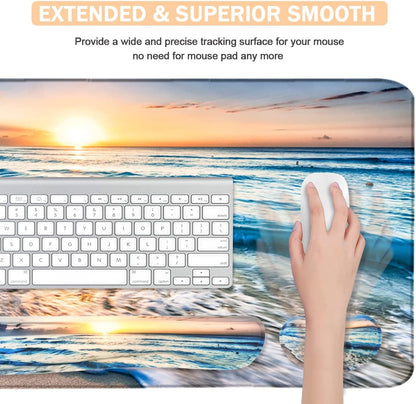 4-in-1 Large Mouse Pad, Keyboard Wrist Rest Pad & Wrist Support Mousepad Set, Extended Desk Pad Waterproof Desk Mat for Home Office Study Game