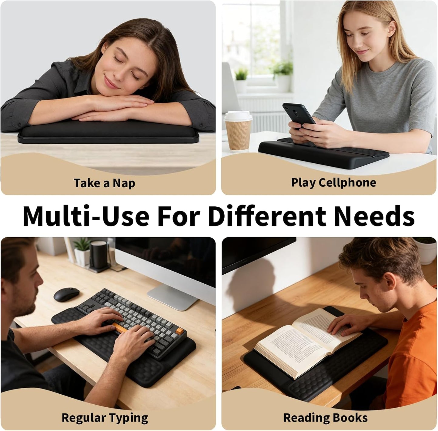 Wrist Rest with Keyboard Stand, Computer Wrist Support Pad, Ergonomic Keyboard Riser Hand Rest Soft Memory Foam Cushion Holder Gaming Typing Desk Accessories for Office Home School（Black）