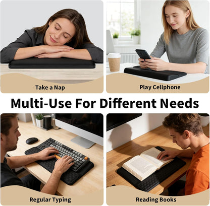 Wrist Rest with Keyboard Stand, Computer Wrist Support Pad, Ergonomic Keyboard Riser Hand Rest Soft Memory Foam Cushion Holder Gaming Typing Desk Accessories for Office Home School（Black）