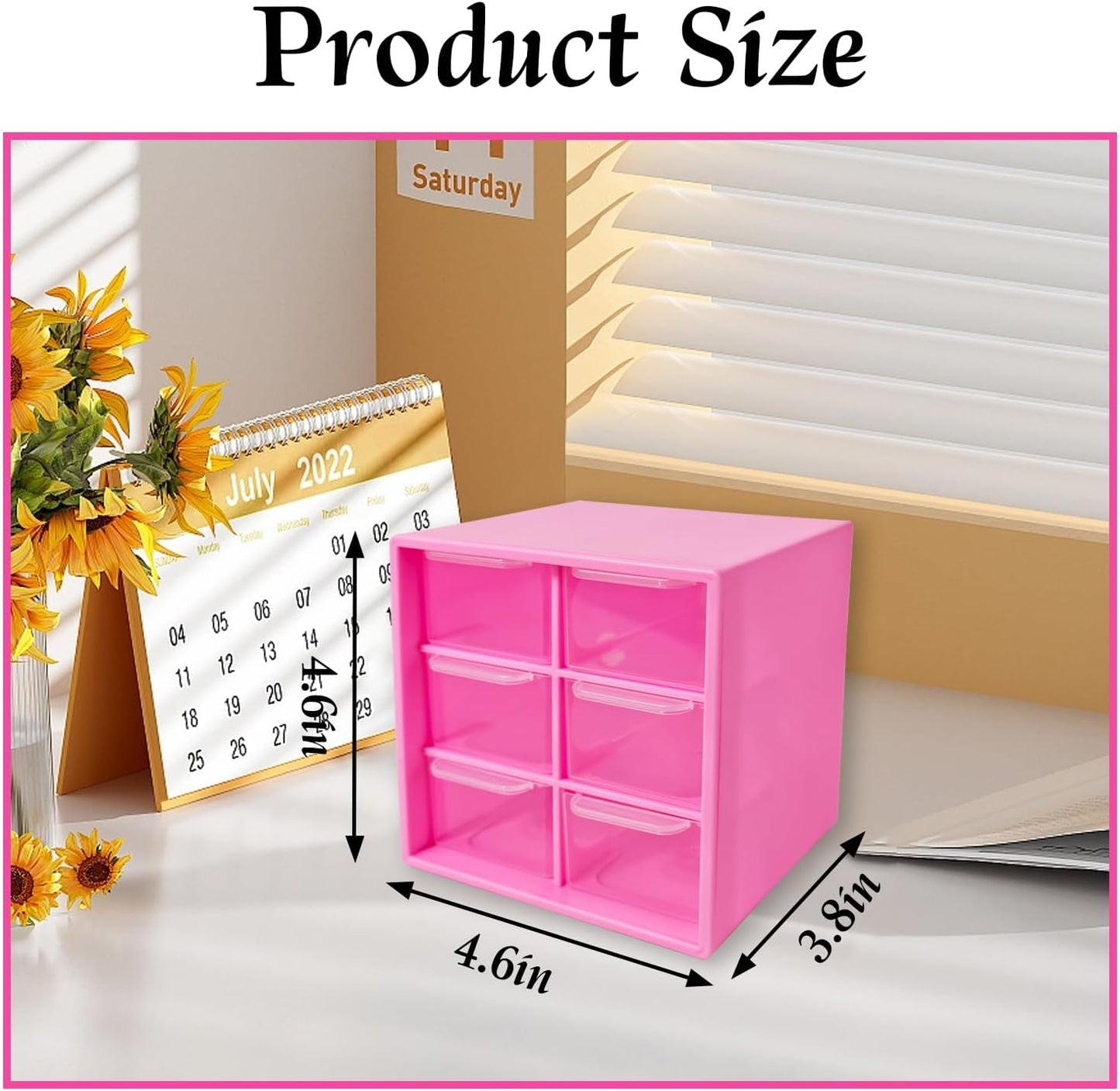 Small Drawer Organizer for Desk, 4.7" x 4.7" x 3.8" Small Desktop Organizer with 6 Drawers, Plastic Storage Box for Office, Classroom, Craft and Home Organization
