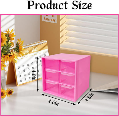 Small Drawer Organizer for Desk, 4.7" x 4.7" x 3.8" Small Desktop Organizer with 6 Drawers, Plastic Storage Box for Office, Classroom, Craft and Home Organization