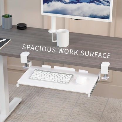 VIVO Large Clamp-on Computer Keyboard and Mouse Under Desk Slider Tray, 27 x 11 inch Pull Out Platform Drawer, White, MOUNT-KB05W