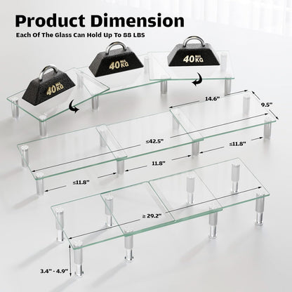 Hemudu Dual Monitor Stand -Adjustable Length and Angle Dual Monitor Riser, Desktop Organizer for PC, Computer, Laptop (Clear)