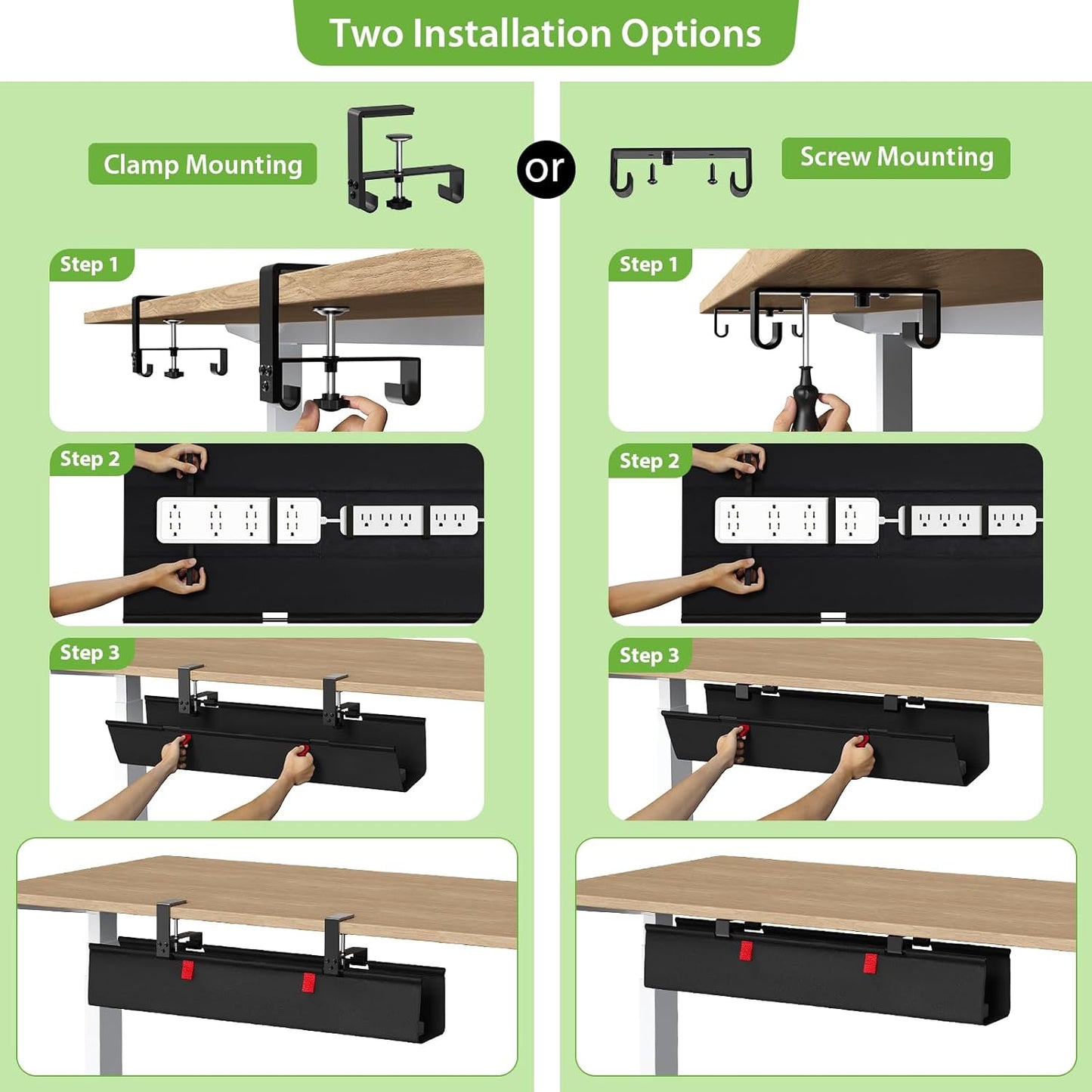 KEEGH Extra Large 48" Under Desk Cable Management Tray - Under Desk Cord Management - Clamp/Screw Mount - Support Upto 70lbs - Fabric Wire Management - Cable Raceways Tray Cord Hiders for Office/Home