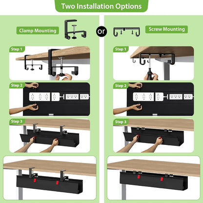 KEEGH Extra Large 48" Under Desk Cable Management Tray - Under Desk Cord Management - Clamp/Screw Mount - Support Upto 70lbs - Fabric Wire Management - Cable Raceways Tray Cord Hiders for Office/Home