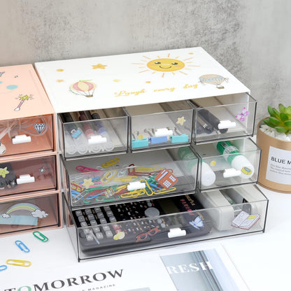 3 Tier Stackable Desk Organizer With 6 Drawers - Plastic Storage for Makeup and Desktop Organization (White)