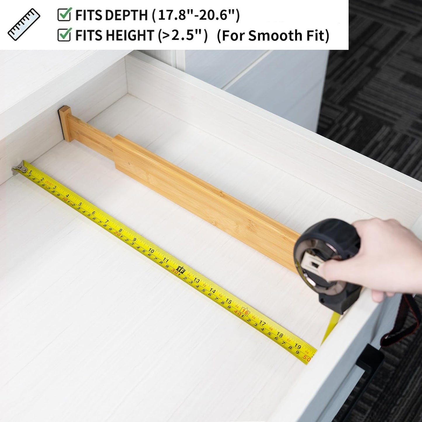 Utoplike 4 pcs Bamboo Kitchen Drawer Dividers Large, Adjustable Drawer Organizers, Spring Loaded, Expandable Organization Works in Kitchen, Dresser, Bathroom, Bedroom, Drawer, Desk