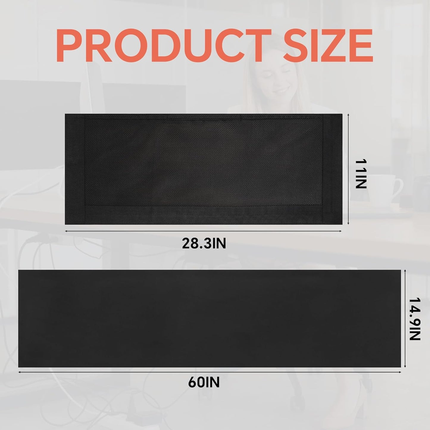 MABOZOO Under Desk Privacy Panel with Cable Management Net, Self Adhesive Desk Skirt with Cord Organizer for Home Office, Standing Desk, Wire Management Under Desk Accessories (Black)